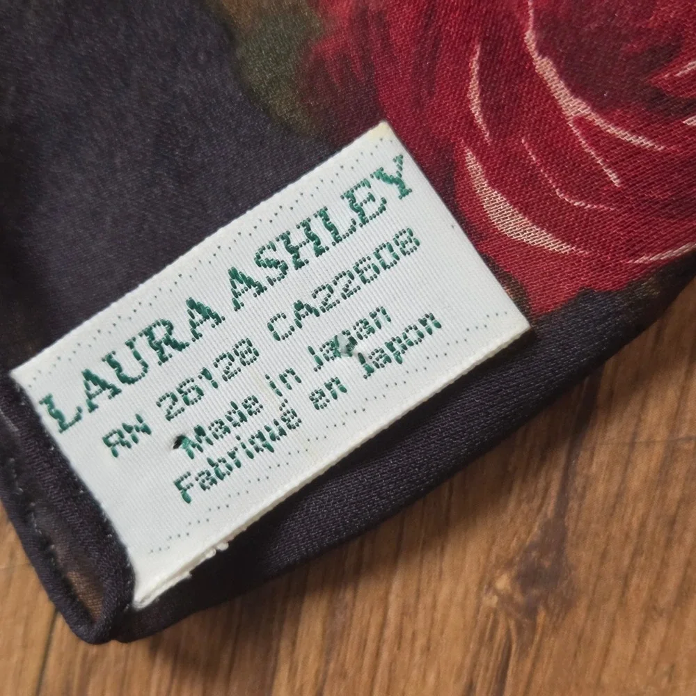 VTG Laura Ashley 100% Silk Square Scarf Red Rose Floral Paisley Japan Cottage